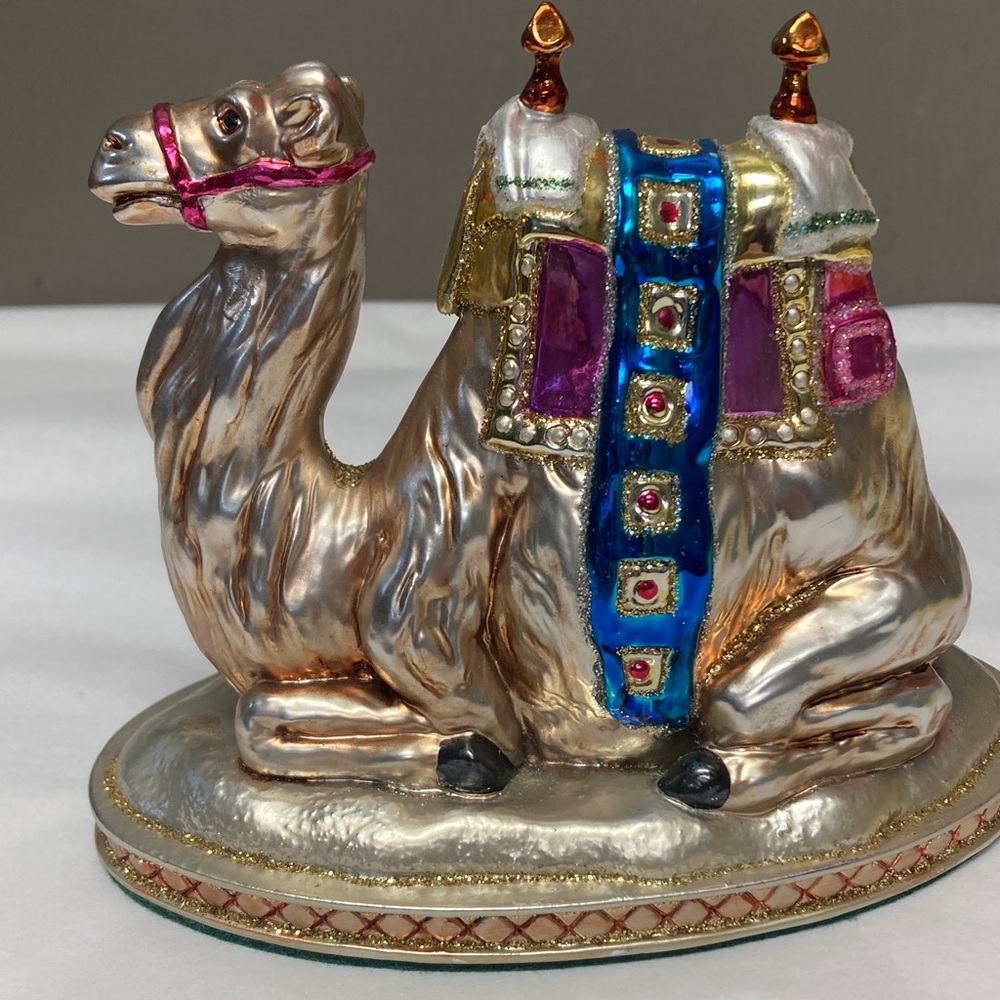 Shimmery Silver Camel Holiday Figurine with Jewel-Colored Accents